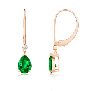 7x5mm AAAA Pear-Shaped Emerald Leverback Drop Earrings with Diamond in 9K Rose Gold