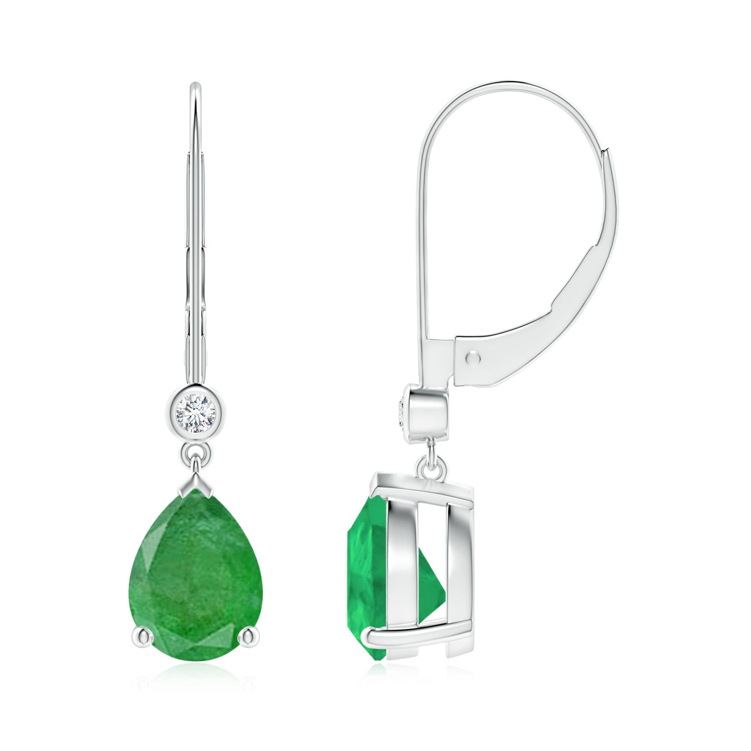8x6mm A Pear-Shaped Emerald Leverback Drop Earrings with Diamond in P950 Platinum