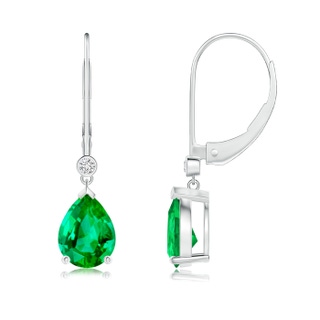 8x6mm AAA Pear-Shaped Emerald Leverback Drop Earrings with Diamond in White Gold