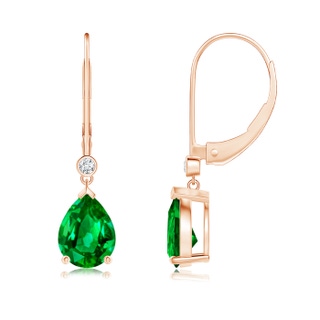 8x6mm AAAA Pear-Shaped Emerald Leverback Drop Earrings with Diamond in 9K Rose Gold