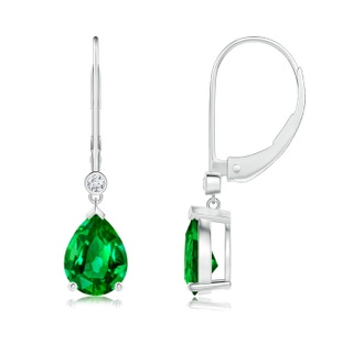 8x6mm AAAA Pear-Shaped Emerald Leverback Drop Earrings with Diamond in P950 Platinum