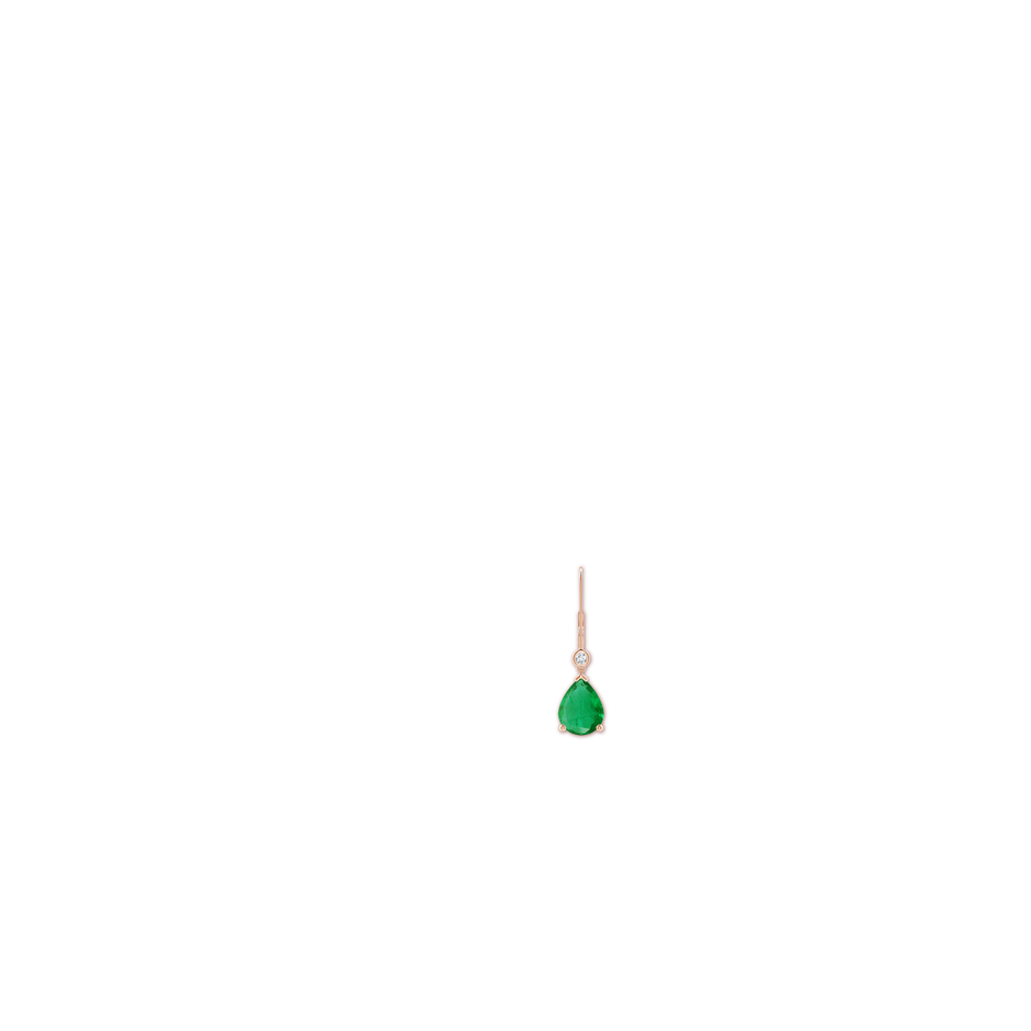 9x7mm AA Pear-Shaped Emerald Leverback Drop Earrings with Diamond in Rose Gold ear