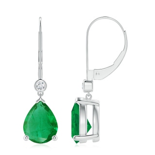 9x7mm AA Pear-Shaped Emerald Leverback Drop Earrings with Diamond in White Gold