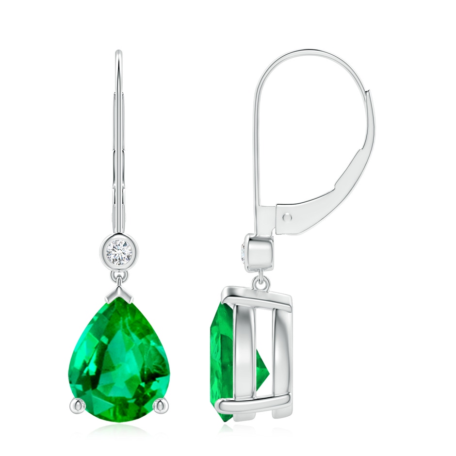 9x7mm AAA Pear-Shaped Emerald Leverback Drop Earrings with Diamond in P950 Platinum 