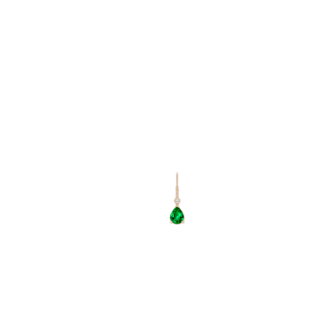 9x7mm AAAA Pear-Shaped Emerald Leverback Drop Earrings with Diamond in Yellow Gold ear