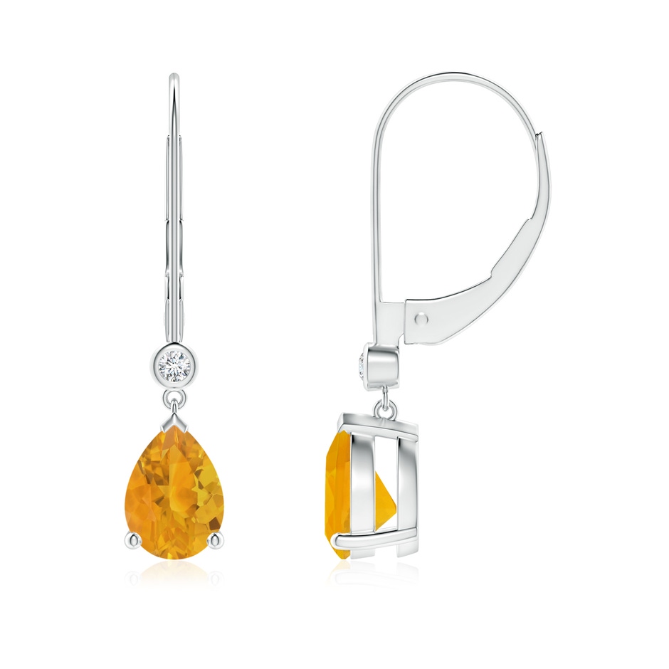 7x5mm A Pear-Shaped Fire Opal Leverback Drop Earrings with Diamond in P950 Platinum 