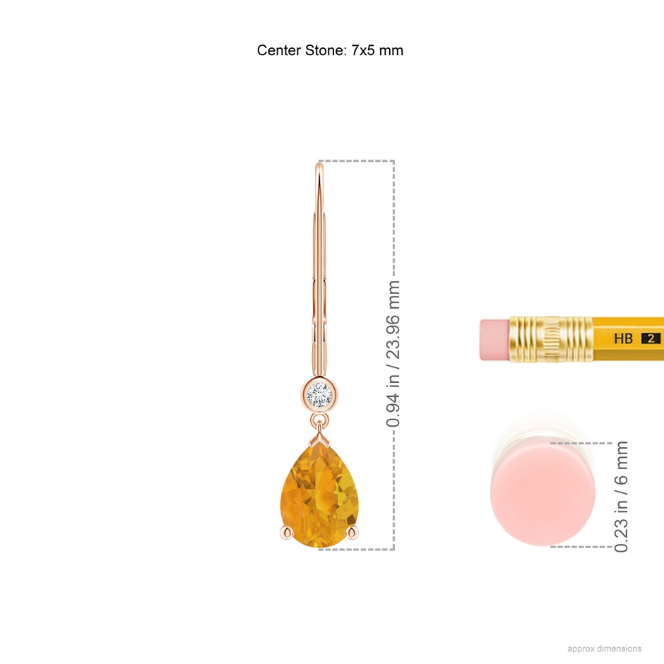 7x5mm A Pear-Shaped Fire Opal Leverback Drop Earrings with Diamond in Rose Gold ruler