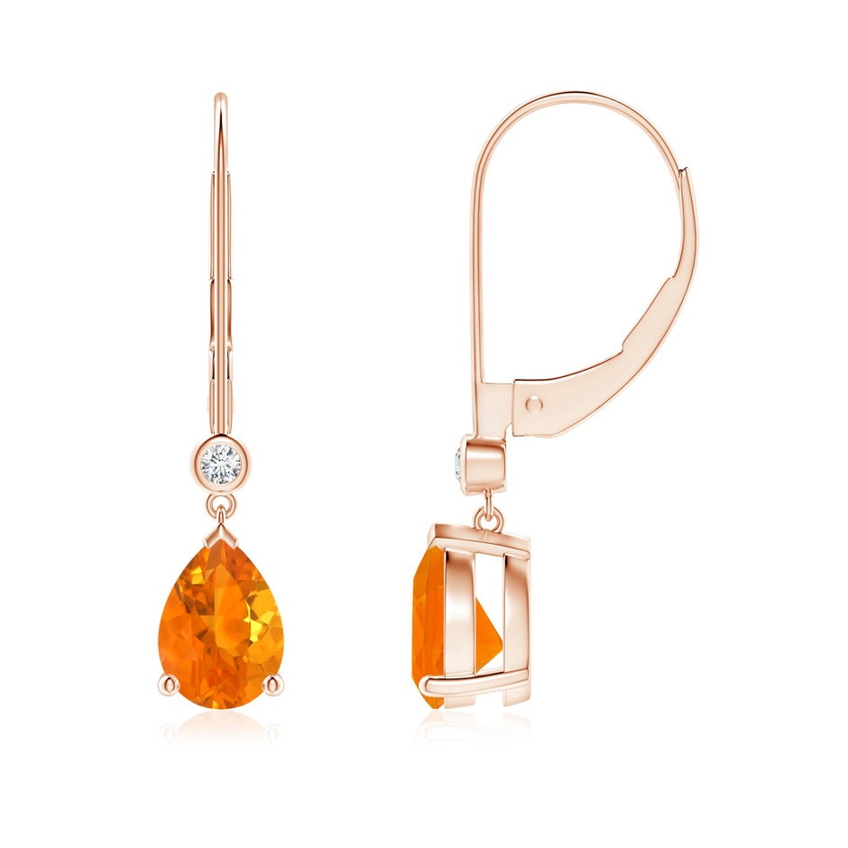 7x5mm AA Pear-Shaped Fire Opal Leverback Drop Earrings with Diamond in Rose Gold 