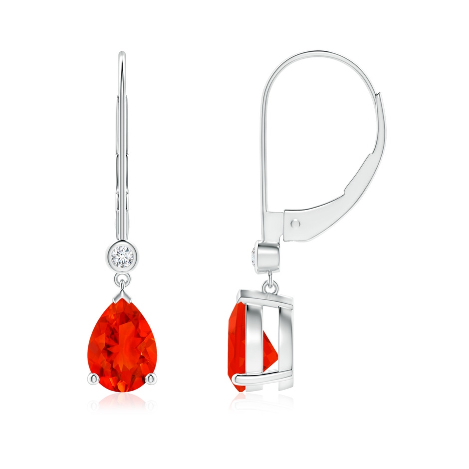 7x5mm AAAA Pear-Shaped Fire Opal Leverback Drop Earrings with Diamond in P950 Platinum 