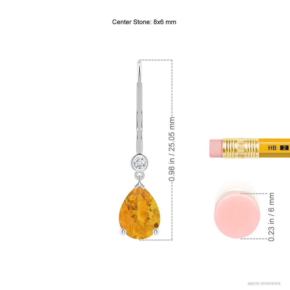 8x6mm A Pear-Shaped Fire Opal Leverback Drop Earrings with Diamond in P950 Platinum ruler