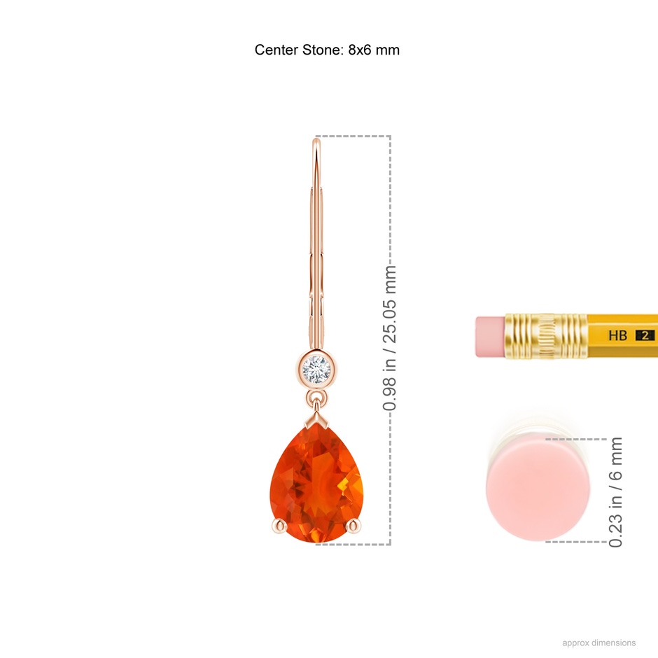 8x6mm AAA Pear-Shaped Fire Opal Leverback Drop Earrings with Diamond in Rose Gold ruler