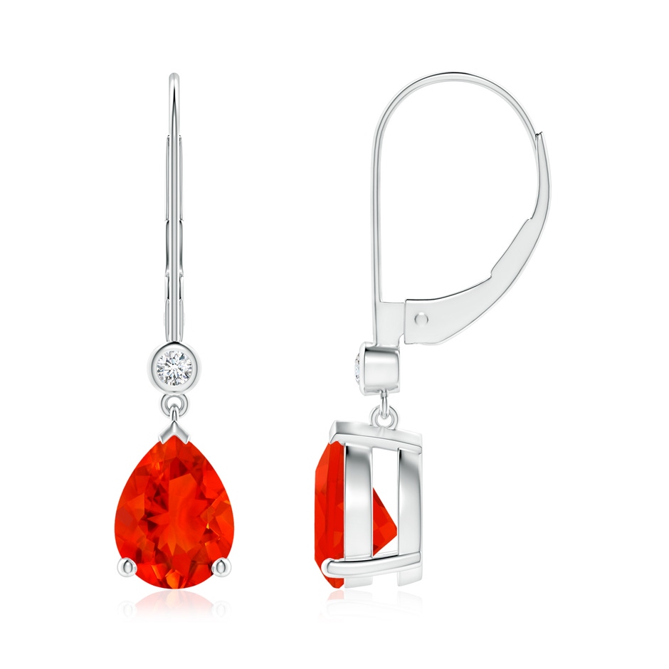 8x6mm AAAA Pear-Shaped Fire Opal Leverback Drop Earrings with Diamond in P950 Platinum 