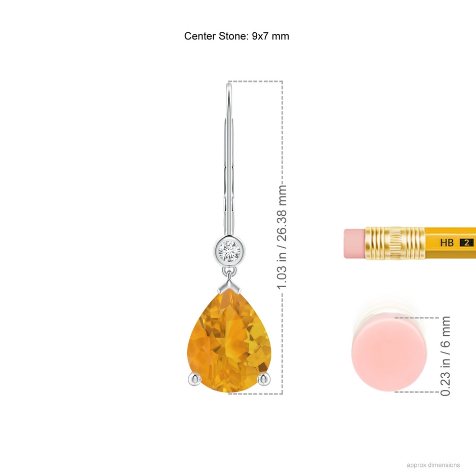 9x7mm A Pear-Shaped Fire Opal Leverback Drop Earrings with Diamond in P950 Platinum ruler