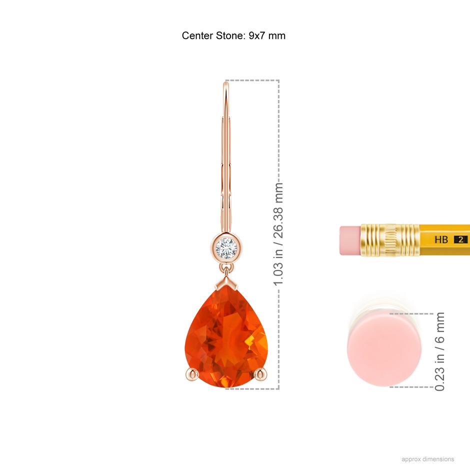 9x7mm AAA Pear-Shaped Fire Opal Leverback Drop Earrings with Diamond in Rose Gold ruler