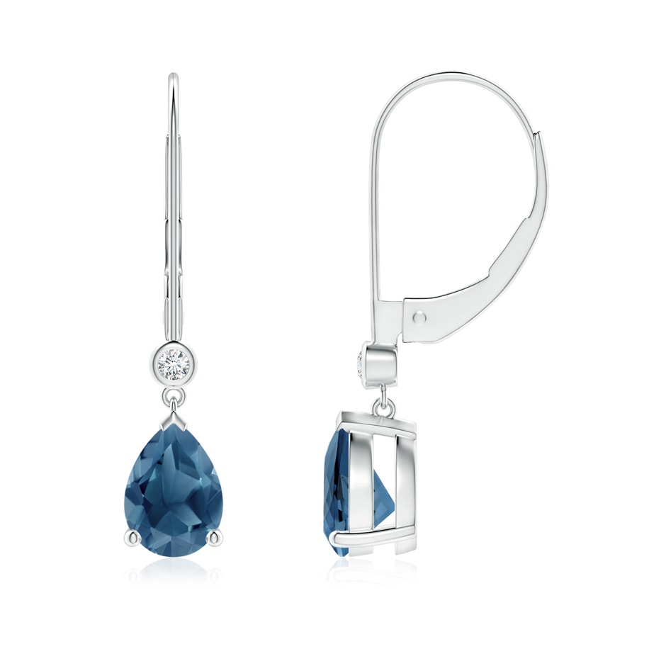 7x5mm A Pear-Shaped London Blue Topaz Leverback Drop Earrings in White Gold 