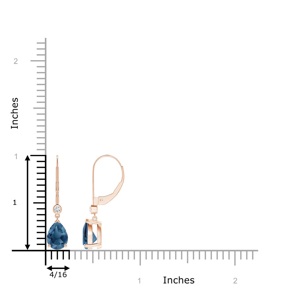 8x6mm A Pear-Shaped London Blue Topaz Leverback Drop Earrings in Rose Gold ruler