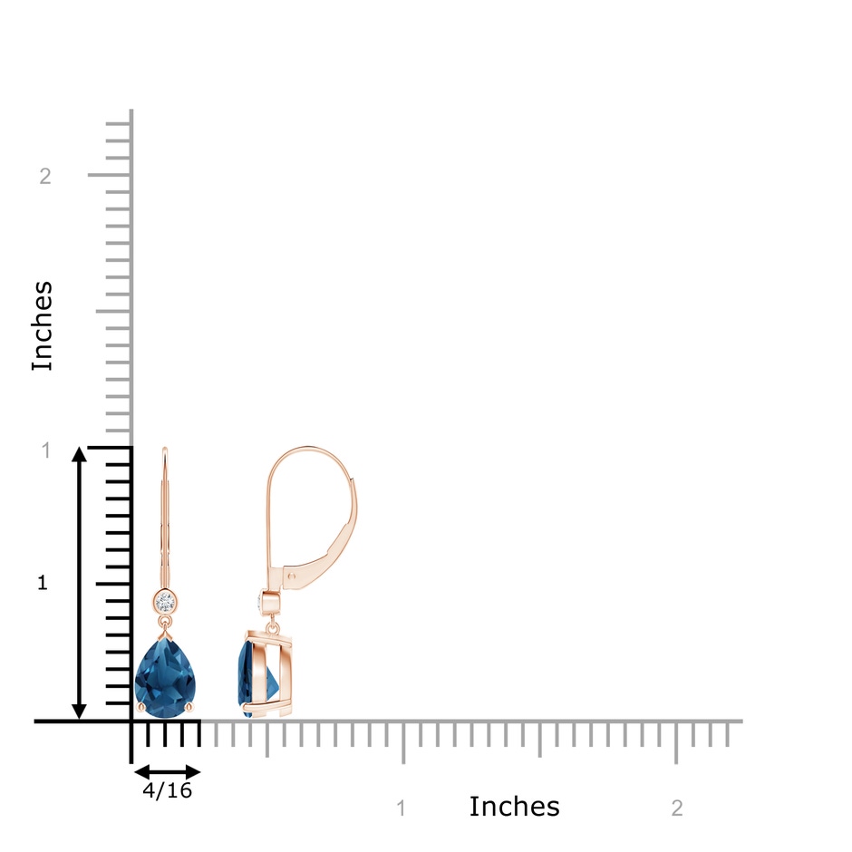8x6mm AA Pear-Shaped London Blue Topaz Leverback Drop Earrings in Rose Gold ruler