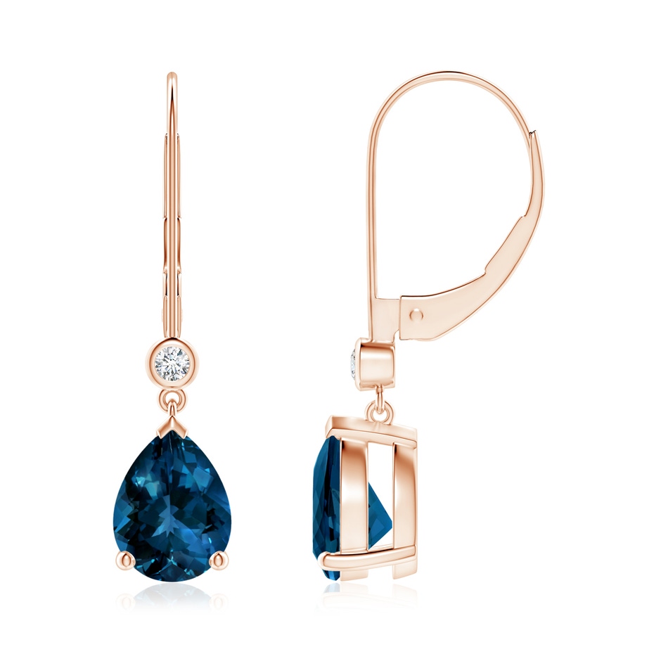 8x6mm AAAA Pear-Shaped London Blue Topaz Leverback Drop Earrings in Rose Gold 