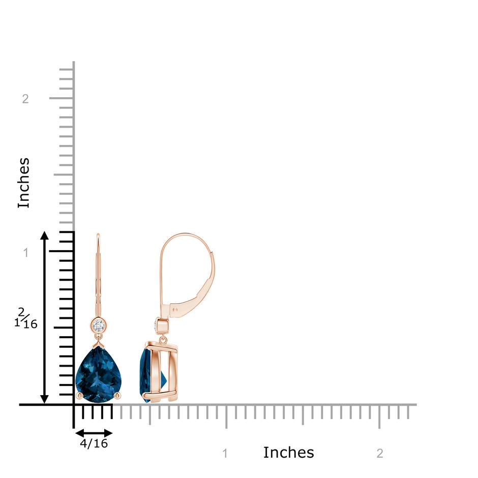 9x7mm AAAA Pear-Shaped London Blue Topaz Leverback Drop Earrings in Rose Gold ruler