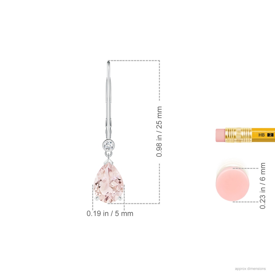 7x5mm A Pear-Shaped Morganite Leverback Drop Earrings with Diamond in White Gold ruler