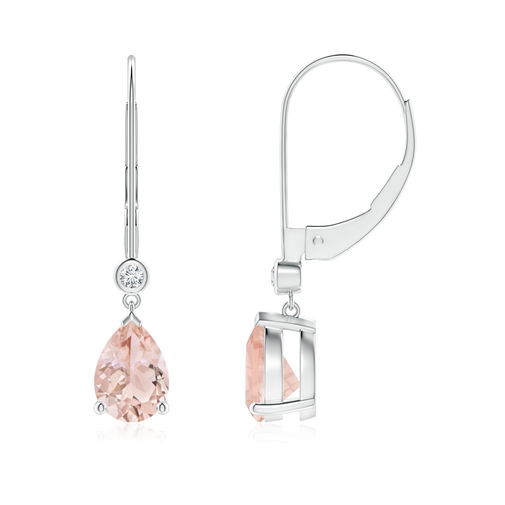 7x5mm AAA Pear-Shaped Morganite Leverback Drop Earrings with Diamond in 10K White Gold