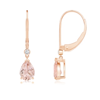 7x5mm AAA Pear-Shaped Morganite Leverback Drop Earrings with Diamond in Rose Gold