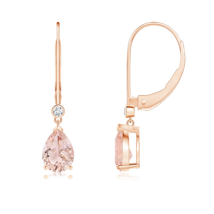 7x5mm AAA Pear-Shaped Morganite Leverback Drop Earrings with Diamond in Rose Gold 