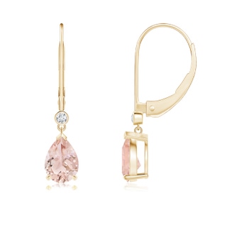 7x5mm AAA Pear-Shaped Morganite Leverback Drop Earrings with Diamond in Yellow Gold