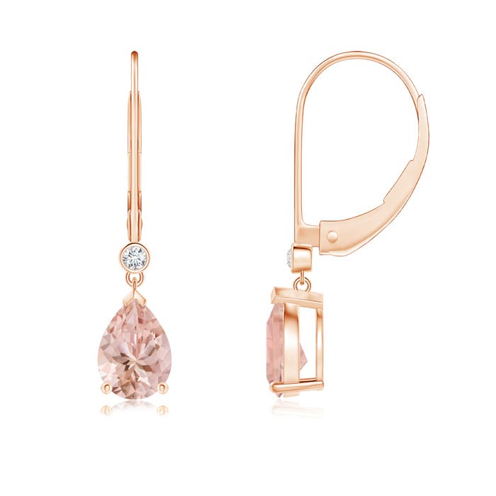 7x5mm AAAA Pear-Shaped Morganite Leverback Drop Earrings with Diamond in 18CT Rose Gold