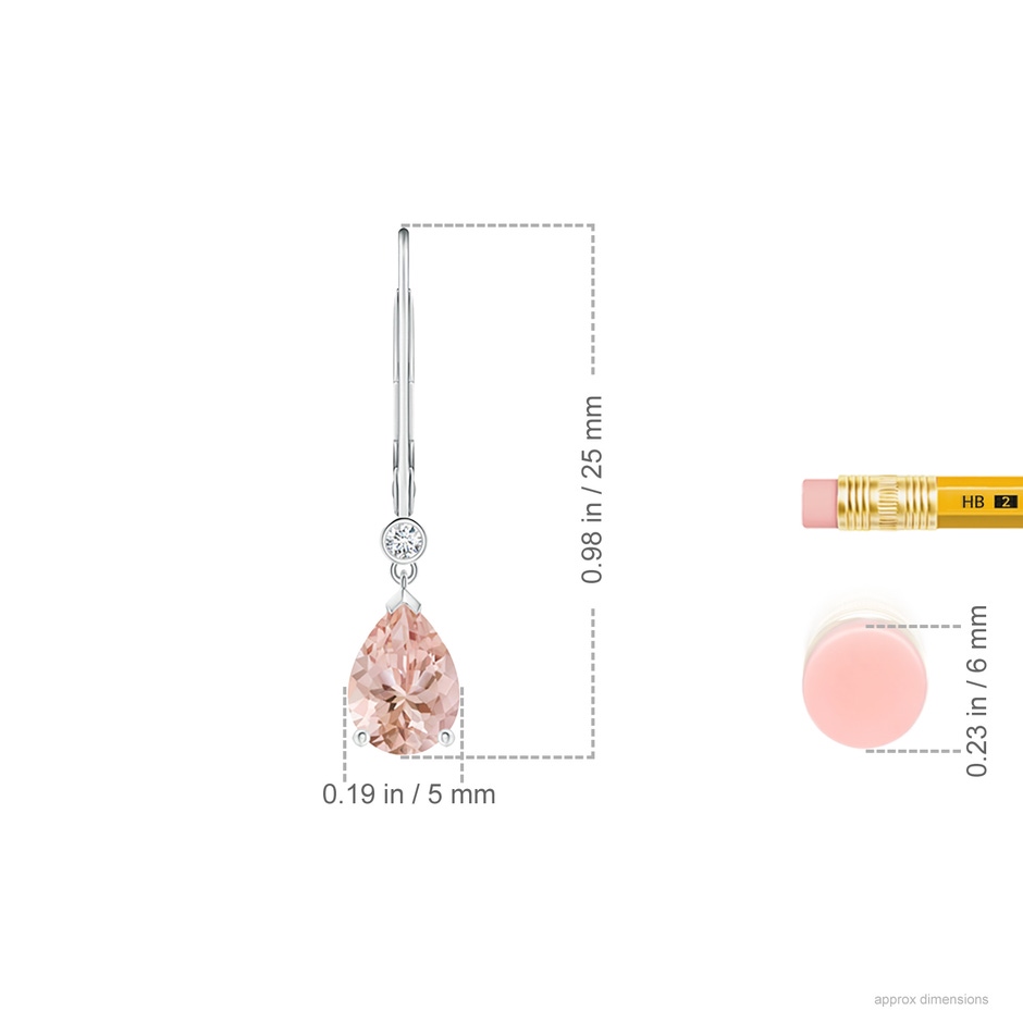 7x5mm AAAA Pear-Shaped Morganite Leverback Drop Earrings with Diamond in P950 Platinum ruler