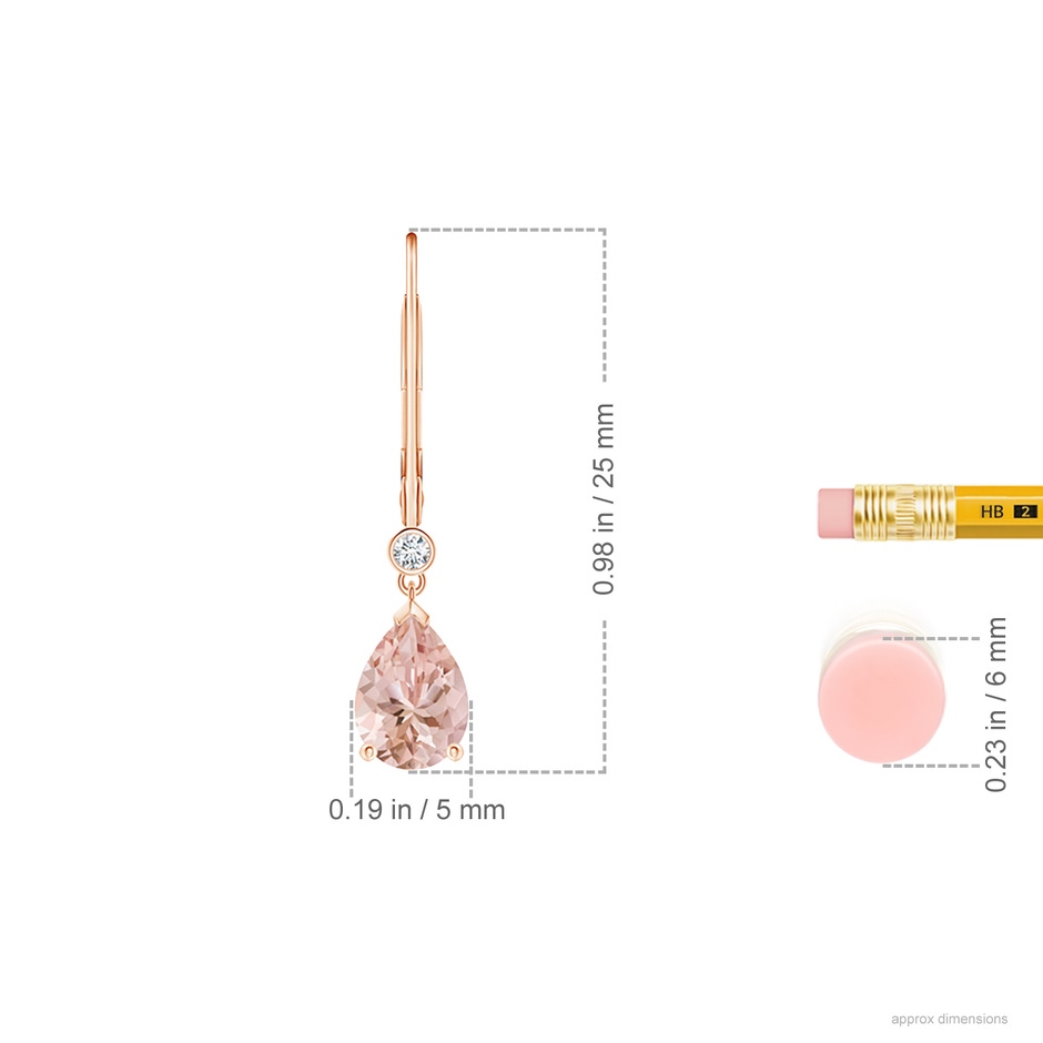 7x5mm AAAA Pear-Shaped Morganite Leverback Drop Earrings with Diamond in Rose Gold ruler