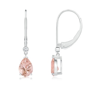 7x5mm AAAA Pear-Shaped Morganite Leverback Drop Earrings with Diamond in White Gold