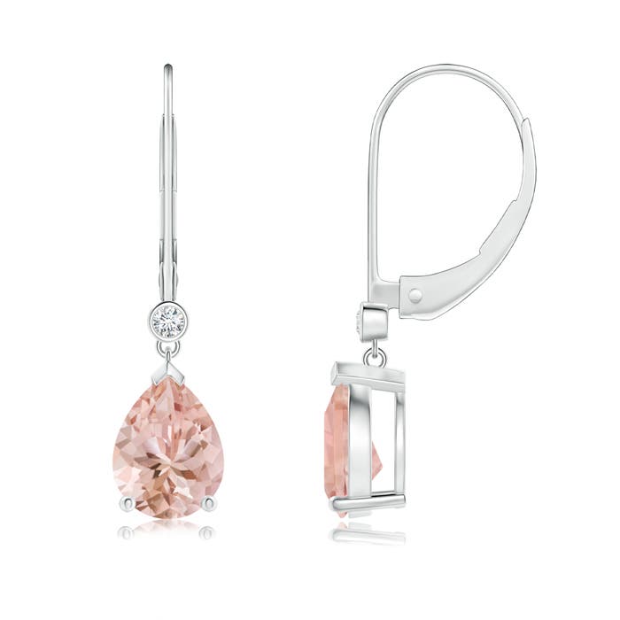 8x6mm AAAA Pear-Shaped Morganite Leverback Drop Earrings with Diamond in P950 Platinum