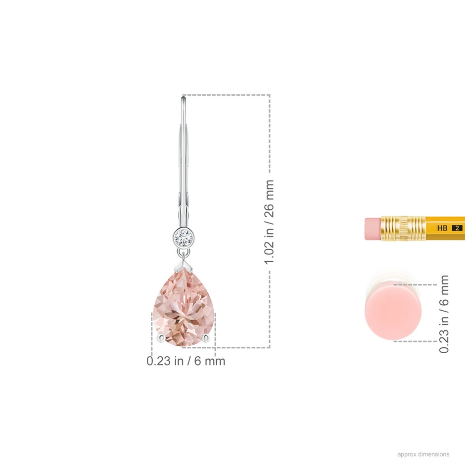 8x6mm AAAA Pear-Shaped Morganite Leverback Drop Earrings with Diamond in P950 Platinum ruler