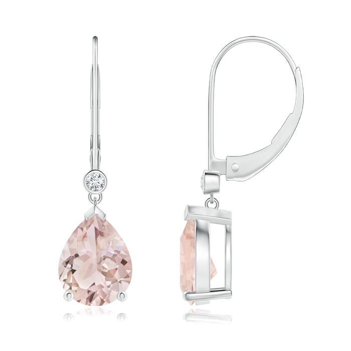 9x7mm A Pear-Shaped Morganite Leverback Drop Earrings with Diamond in P950 Platinum