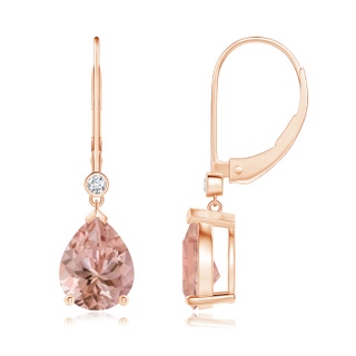 9x7mm AAAA Pear-Shaped Morganite Leverback Drop Earrings with Diamond in Rose Gold