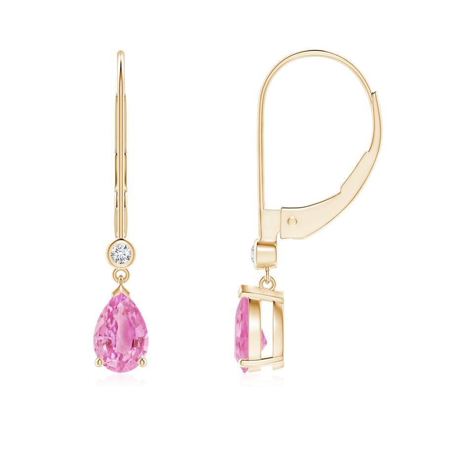 6x4mm A Pear-Shaped Pink Sapphire Leverback Drop Earrings with Diamond in 9K Yellow Gold 
