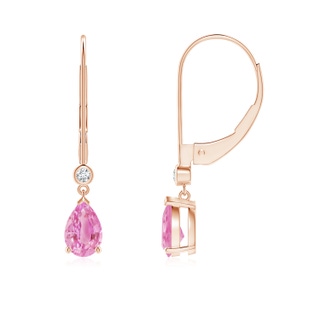 6x4mm A Pear-Shaped Pink Sapphire Leverback Drop Earrings with Diamond in Rose Gold