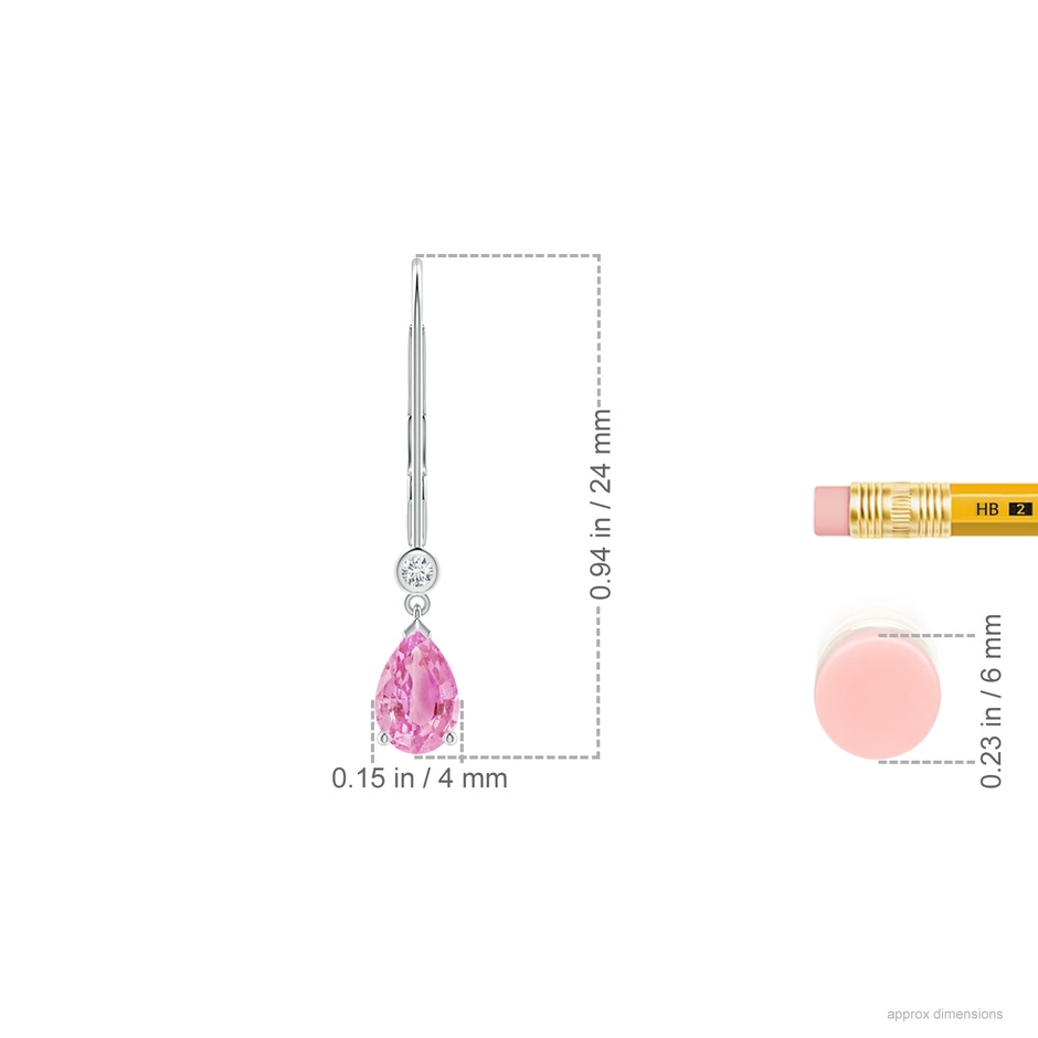 6x4mm A Pear-Shaped Pink Sapphire Leverback Drop Earrings with Diamond in White Gold ruler