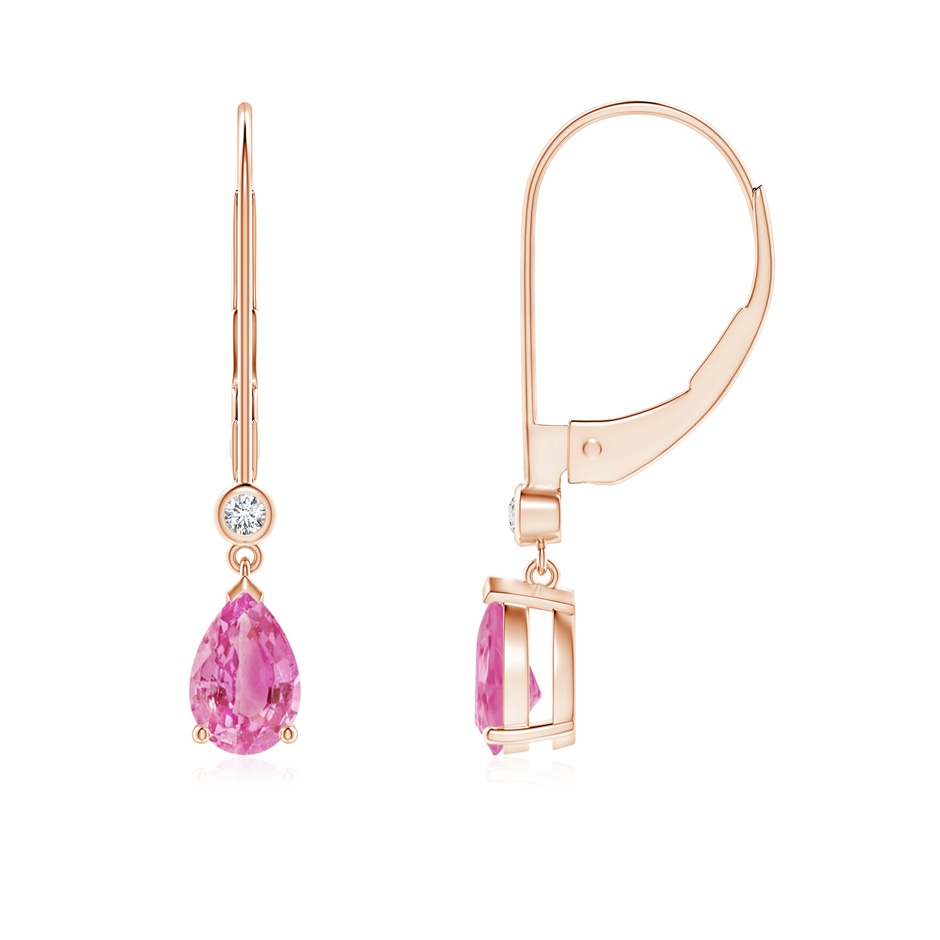 6x4mm AA Pear-Shaped Pink Sapphire Leverback Drop Earrings with Diamond in Rose Gold 