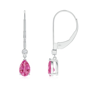 6x4mm AAA Pear-Shaped Pink Sapphire Leverback Drop Earrings with Diamond in 18K White Gold