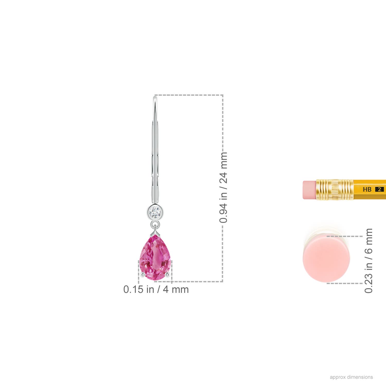 6x4mm AAA Pear-Shaped Pink Sapphire Leverback Drop Earrings with Diamond in 18CT White Gold - ruler