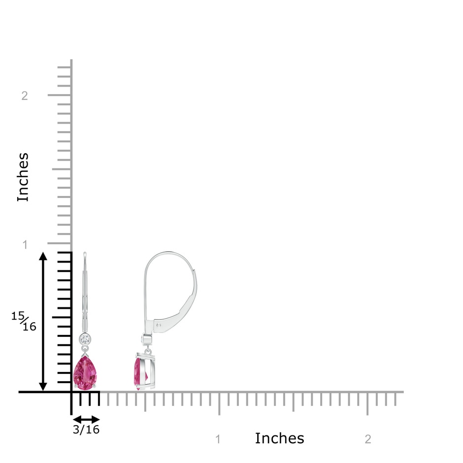 6x4mm AAAA Pear-Shaped Pink Sapphire Leverback Drop Earrings in P950 Platinum ruler