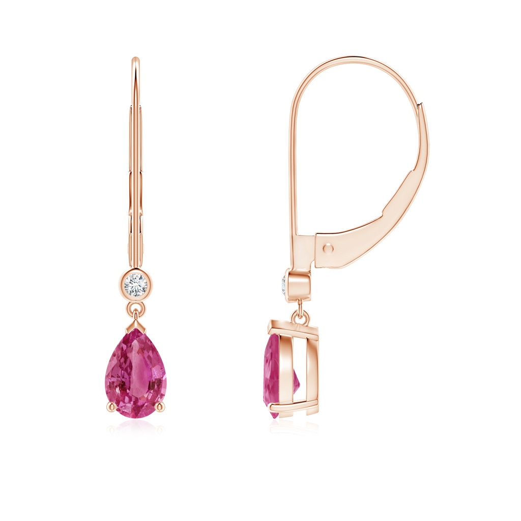 6x4mm AAAA Pear-Shaped Pink Sapphire Leverback Drop Earrings in Rose Gold