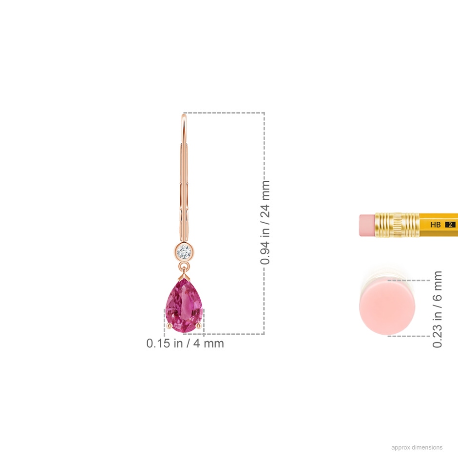 6x4mm AAAA Pear-Shaped Pink Sapphire Leverback Drop Earrings with Diamond in Rose Gold ruler