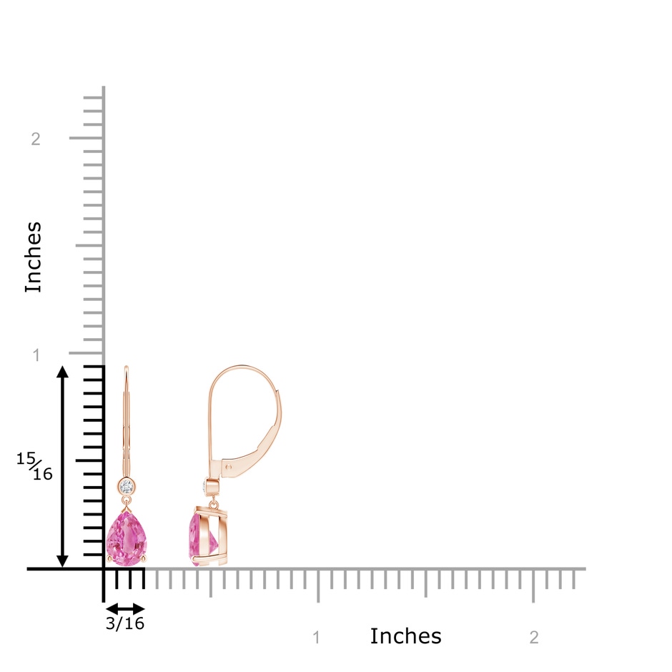 7x5mm AA Pear-Shaped Pink Sapphire Leverback Drop Earrings in Rose Gold ruler