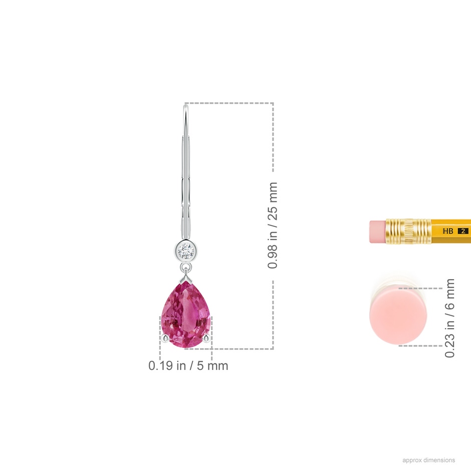 7x5mm AAAA Pear-Shaped Pink Sapphire Leverback Drop Earrings with Diamond in P950 Platinum ruler