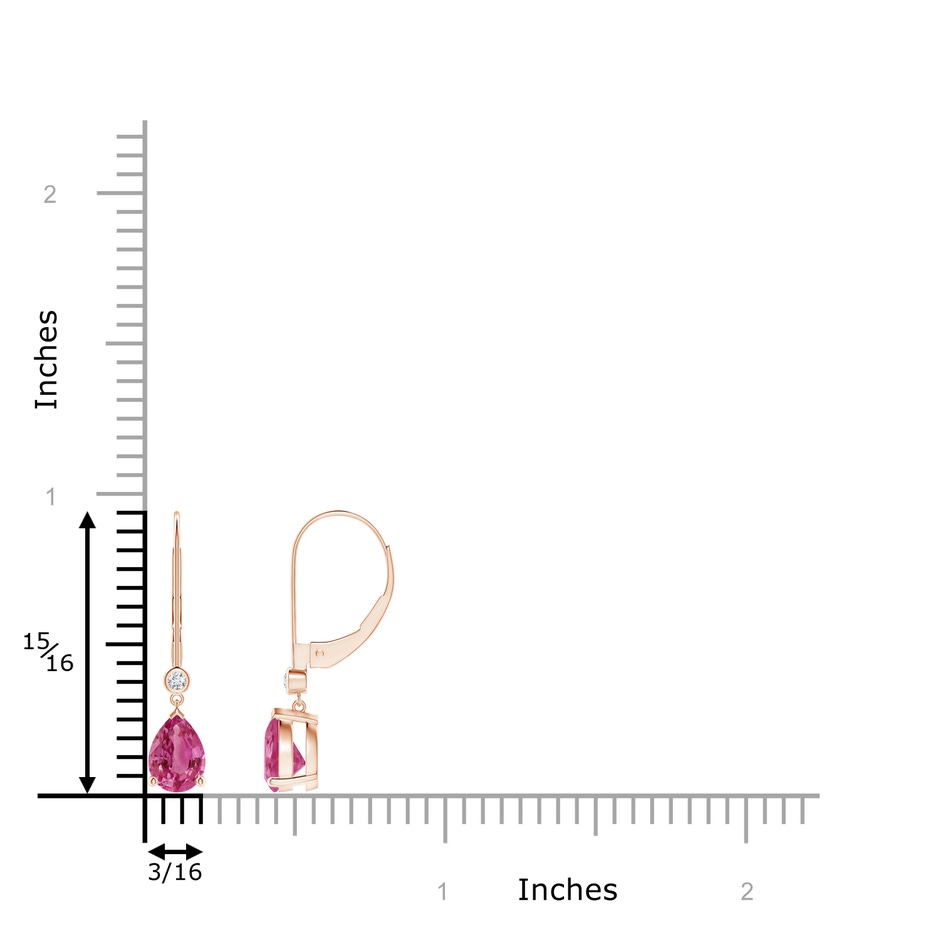 7x5mm AAAA Pear-Shaped Pink Sapphire Leverback Drop Earrings in Rose Gold ruler
