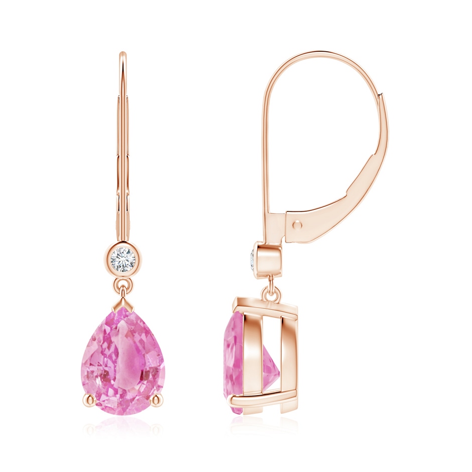 8x6mm A Pear-Shaped Pink Sapphire Leverback Drop Earrings in Rose Gold 