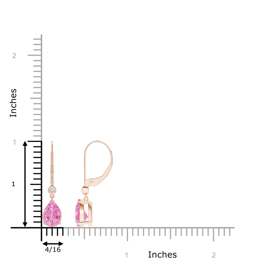 8x6mm A Pear-Shaped Pink Sapphire Leverback Drop Earrings in Rose Gold ruler